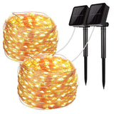 Solar String Lights, 2 Pack 100 LED Solar Fairy Lights 33 Feet 8 Modes Copper Wire Lights