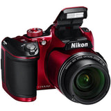 Nikon COOLPIX B500 16MP 40x Optical Zoom Digital Camera w/Built-in Wi-Fi NFC & Bluetooth (Red) + 16GB SDHC Accessory Bundle