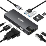 USB C Hub, 9-in-1 USB C Adapter with 4K USB C to HDMI,VGA, USB C Charging, 2 USB 3.0, SD/TF Card Reader
