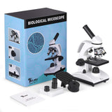 TELMU Microscope 40X-1000X Dual Cordless LED Illumination Lab Compound Monocular Microscopes with Optical Glass Lenses & 10 Sliders