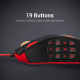 Redragon M901 Gaming Mouse, Wired MMO RGB LED Backlit Computer Mice, 24000 DPI, Perdition, with Weight Tuning Set & 18 Programmable Buttons (Black)