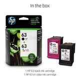 HP 63 | 2 Ink Cartridges | Black, Tri-color | F6U61AN, F6U62AN