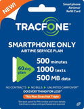 Tracfone Smartphone Only Airtime Service Card - 500 Minutes - 1000 Texts - 500 mb data