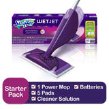 Swiffer WetJet Hardwood and Floor Spray Mop Cleaner Starter Kit, Includes: 1 Power Mop, 5 Pads, Cleaner Solution, Batteries