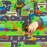 Construction Vehicles Toys with Play Mat, 6 Construction Cars, 6 Road Signs and 15.5" x 23.5" Playmat, Mini Diecast Cars Play Sets, Toy Trucks