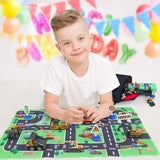 Construction Vehicles Toys with Play Mat, 6 Construction Cars, 6 Road Signs and 15.5" x 23.5" Playmat, Mini Diecast Cars Play Sets, Toy Trucks