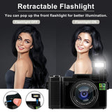 Digital Camera Vlogging Camera 24MP Ultra HD 2.7K WiFi YouTube Camera with 3.0 inch LCD Retractrable Flashlight 180 Degree Rotation Screen (Black)
