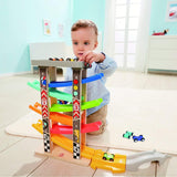TOP BRIGHT Toddler Toys Race Track for 1 2 Year Old Boy Gifts Wooden Car Ramp Racer with 6 Mini Cars