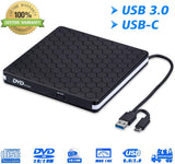 External DVD Drive for Laptop, Portable High-Speed USB-C&USB 3.0 CD Burner/DVD Reader Writer for PC Desktops, Compatible with Windows/Mac OSX/Linux