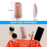 QIJIAYI 2.4GHz Wireless Bluetooth Mouse,Dual Mode Slim Rechargeable Wireless Mouse Silent USB Mice, 3 Adjustable DPI (Rose Gold)