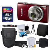 Canon PowerShot ELPH 180 Digital Camera (Red) + Transcend 16GB Memory Card + Camera Case + USB Card Reader + LCD Screen Protectors+Memory Card Wallet