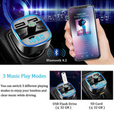 Vproof Bluetooth FM Transmitter, in-Car Wireless Radio Transmitter Adapter Music Player Car Kit W Blue Circle Ambient Light, 2 USB Ports, (Black)