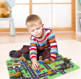 Construction Vehicles Toys with Play Mat, 6 Construction Cars, 6 Road Signs and 15.5" x 23.5" Playmat, Mini Diecast Cars Play Sets, Toy Trucks