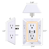 USB Wall Charger, Surge Protector, POWRUI 6-Outlet Extender with 2 USB Charging Ports (2.4A Total) and Night Light, 3-Sided Power Strip