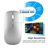 2.4GHz Wireless Bluetooth Mouse, Dual Mode Slim Rechargeable Wireless Mouse Silent USB Mice, 3 Adjustable DPI,Compatible for Laptop Windows (Silver)