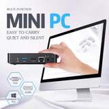 Mini PC Fanless Intel Atom Quad Core CPU 4GB DDR/64GB eMMC Mini Desktop Computer Windows 10 Pro HDMI and VGA Port 2.4/5.8G WiFi BT4.2 USB3.0