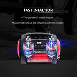Tire Inflator Air Compressor, 12V DC / 110V AC Dual Power Tire Pump with Inflation and Deflation Modes, Dual Powerful Motors, Digital Pressure Gauge