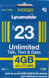 Lycamobile $23 Plan Prepaid Sim Card Include 3 Month Service