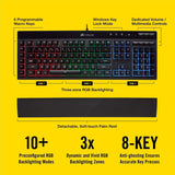Corsair K55 RGB Gaming Keyboard - Quiet & Satisfying LED Backlit Keys - Media Controls - Wrist Rest Included – Onboard Macro Recording