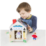 Melissa & Doug Take-Along Wooden Doorbell Dollhouse (Doorbell Sounds, Keys, 4 Poseable Wooden Dolls, 9" H x 6.8" W x 6.8" L)