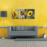 Black and White Sunflower Wall Art - Simple Life Flower Framed Artwork Wall Decor 12''x16'' 3 Pieces