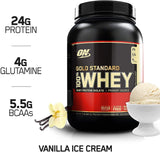 OPTIMUM NUTRITION GOLD STANDARD 100% Whey Protein Powder From Whey Isolates, Vanilla Ice Cream - 2 Pound