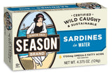 Season Sardines in Water, 4.375 Ounce (Pack of 12)