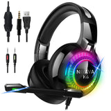 Nivava Gaming Headset for PS4, Xbox One, PC Headphones with Microphone LED Light Mic for Nintendo Switch Playstation Computer, K6(Black)