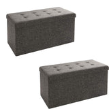Foldable Tufted Storage Bench Ottoman Footrest Chest Coffee Table Trunk, 2-Pack, Charcoal Gray