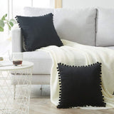 Decorative Throw Pillow Covers with Pom Poms Soft Particles Velvet, Pack of 2, Black