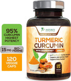Turmeric Curcumin Highest Potency 95% Standardized Curcuminoids 1950mg with Bioperine for Best Absorption, Made in USA
