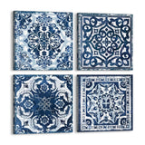 Bedroom Decor Canvas Wall Art Indigo Flower Pattern Prints Bathroom Abstract Pictures 14x14 Each Panel