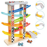 TOP BRIGHT Toddler Toys Race Track for 1 2 Year Old Boy Gifts Wooden Car Ramp Racer with 6 Mini Cars