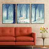 Framed Canvas Wall Art for Living Room, Bedroom White Deer in Forest Canvas Prints