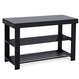 SONGMICS Black Shoe Rack Bench, 3-Tier Bamboo Shoe Organizer-black