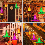 Halloween Decorations Outdoor 8Pcs Hanging Lighted Glowing Witch Hat Decorations 36ft