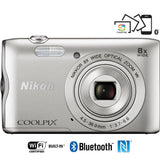 Nikon Coolpix A300 20.1MP 8x Optical Zoom NIKKOR WiFi Silver Digital Camera 26519B - (Renewed)