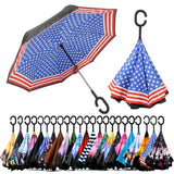 Spar. Saa Double Layer Inverted Umbrella with C-Shaped Handle, Anti-UV Waterproof Windproof Straight Umbrella for Car Rain Outdoor Use