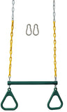Jungle Gym Kingdom 18" Trapeze Swing Bar Rings 48" Heavy Duty Chain Swing Set Accessories & Locking Carabiners (Green)
