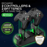 Fosmon Xbox One/One X/One S/Elite Quad PRO Controller Charger (Upgraded), [Dual Dock + 2 Additional Batteries Slot] High Speed Docking Charging