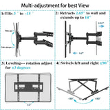 Everstone TV Wall Mount Fit for Most 26"-60" TVs Dual Articulating Arm Full Motion Tilt Swivel Bracket 14" Extension Arm