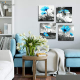 HLJ ART Modern Salon Theme Black and White Peacock Blue Vase Flower Abstract Painting
