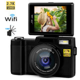 Digital Camera Vlogging Camera 24MP Ultra HD 2.7K WiFi YouTube Camera with 3.0 inch LCD Retractrable Flashlight 180 Degree Rotation Screen (Black)
