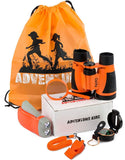 Outdoor Exploration Kit, Children’s Toy Binoculars, Flashlight, Compass, Whistle, Magnifying Glass, Backpack. Great Kids Gift Set for Camping, Hiking