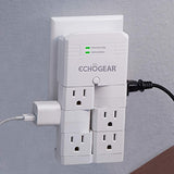 ECHOGEAR On-Wall Surge Protector with 6 Pivoting AC Outlets & 1080 Joules of Surge Protection - Low Profile Design Installs Over Existing Outlets