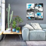 HLJ ART Modern Salon Theme Black and White Peacock Blue Vase Flower Abstract Painting