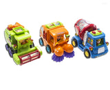 WolVol (Set of 3 Push and Go Friction Powered Car Toys for Boys - Street Sweeper Truck, Cement Mixer Truck, Harvester Toy Truck)