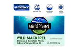 Wild Planet Wild Mackerel Fillets in Organic Extra Virgin Olive Oil, Skinless & Boneless, 3rd Party Mercury Tested, 4.4 Ounce (Pack of 12)