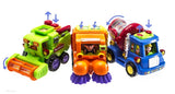 WolVol (Set of 3 Push and Go Friction Powered Car Toys for Boys - Street Sweeper Truck, Cement Mixer Truck, Harvester Toy Truck)