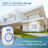 SadoTech Model C Wireless Doorbell, Easy Install, Over 1000-feet Range, 52 USA Chimes, Adjustable Volume and LED Flash, White